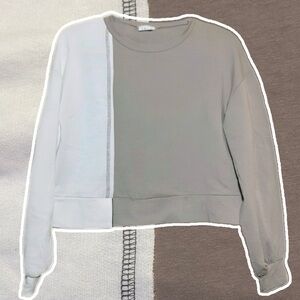 LE LIS Brown and Cream Colorblock Cropped Sweatshirt Top Topstiched S